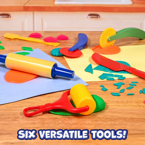 READY 2 LEARN Dough Tools Set of 6 - Playdough Tool Set for Toddler Crafts, Roll, Cut, Mold, and Flatten