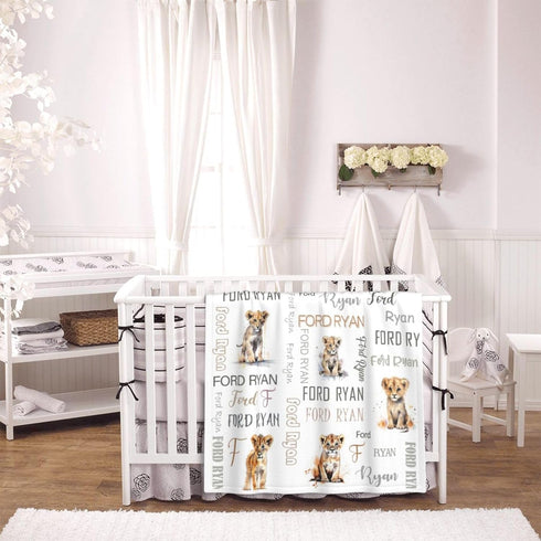 Novusopt Personalized Lion Baby Blanket with Name Custom Blankets for Kids Baby Boy Receiving Blankets Newborn Soft
