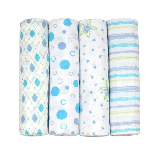 j & alex 100% Cotton Muslin Swaddle Blankets, Set of 4, Receiving Blanket for Baby