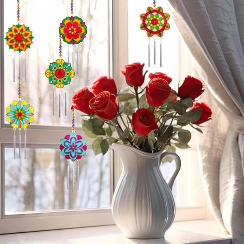 Ayhuhra 30 Sets Summer Mandala Suncatchers Wind Chimes Craft Kits DIY Window Art Suncatcher Mandala Flower Craft Art