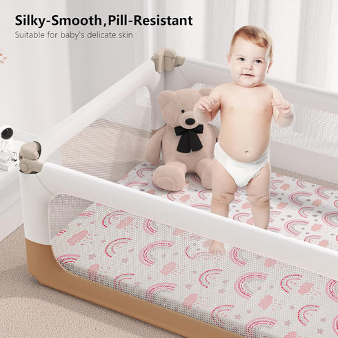 IOCCLH Pack 2-Pack Pack N Play Sheets Fitted, Fit for Standard N Play Mattress, Mini Crib Sheets,Breathable Soft Unisex