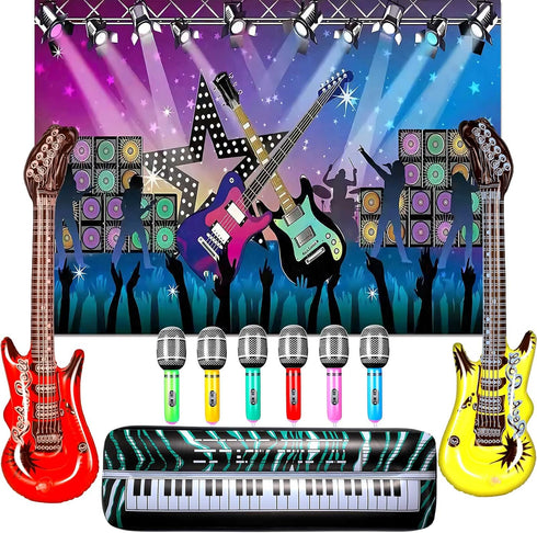 Inflatable Rock Star Toy Set - 80s 90s Party Decorations, Blow Up Musical Instrument Props for Rock Party Favor
