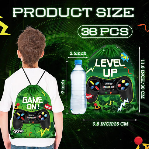 Eccliy 20 Pack Video Game Party Drawstring Bags 12 x 10 Inch Video Game Party Favors Video Game Goodie Bags for Game Party (Green, Fresh Style)