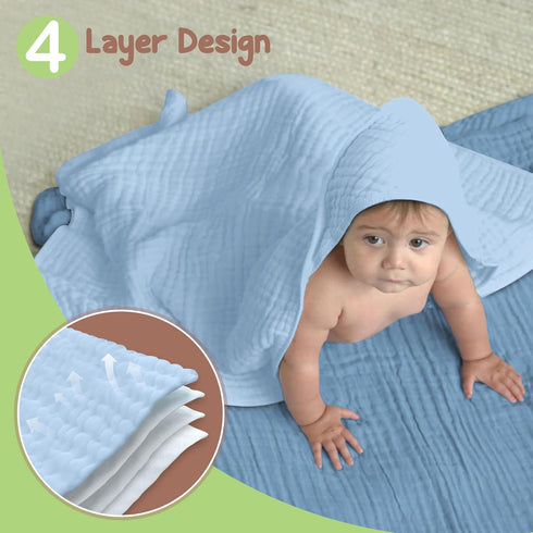 100% 32x32 Inch 2 Pack Organic Cotton Muslin Baby Hooded Towels Soft & Absorbent Baby Towels with Hood for Boys