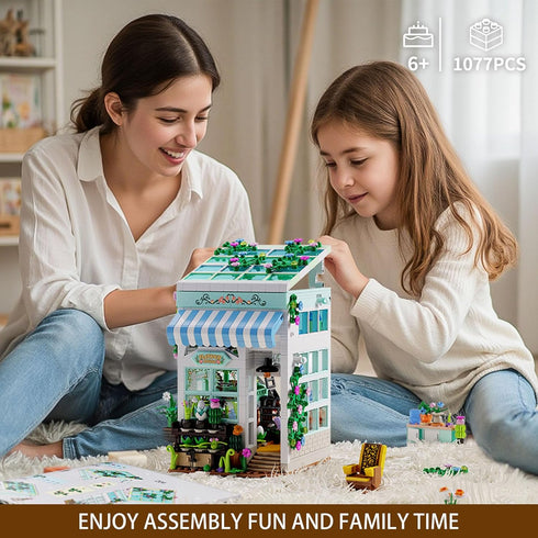 TYCOLE Set 1077 8-12 Flower House Building with LED Lights, PCS City Greenhouse Building Block Toy, Garden House