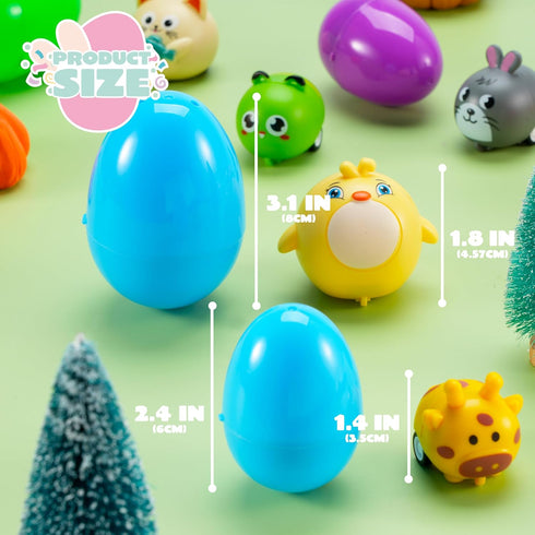 12 JOYIN Pcs Prefilled Easter Eggs with Toys, Plastic Easter Eggs with Animal Cars for Kids Gift, Basket Stuffers