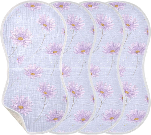 decor gift 4 Pack 22x11in Cotton Muslin Burp Cloth Soft Touch Daisy Flower Pastel Purple Cloths spit up rag for Gender