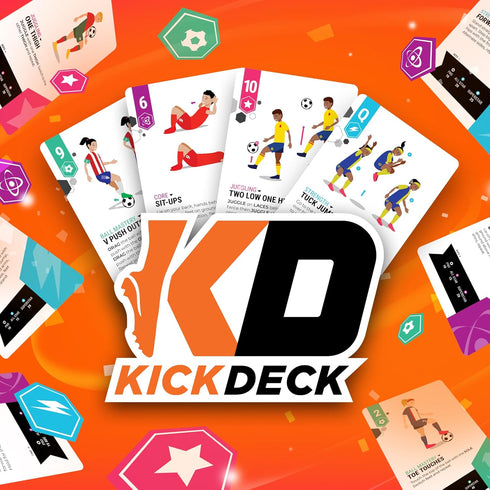 Kick Deck Soccer Training Program, 52 Card Training Deck to Improve Technique, Juggling, Strength & Core