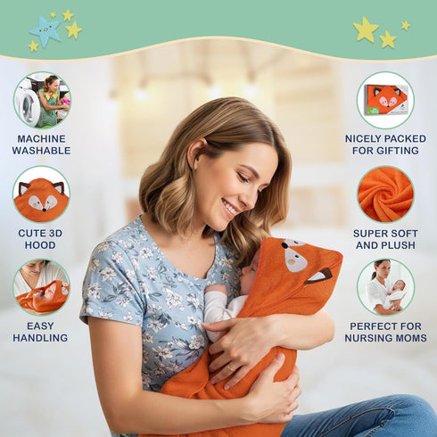 100% 3D Mother's Choice Organic Cotton Baby Hooded Towel Ultra-Soft & Absorbent Baby Bath Towels for Newborn