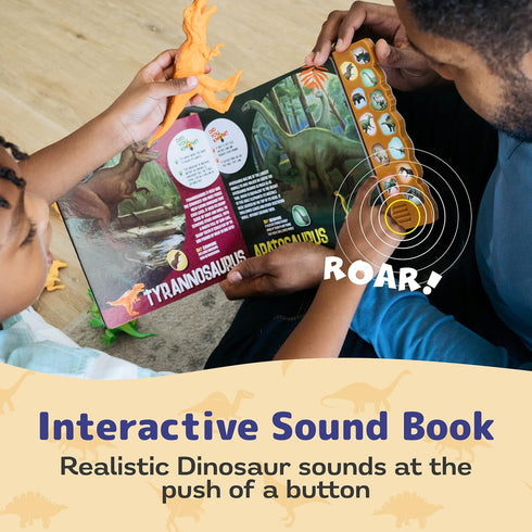 PREXTEX Dinosaur Toys for Kids 3-5, 12 Plastic Figures & Interactive Book with Sound, Toddler Dinosaur Toy Set