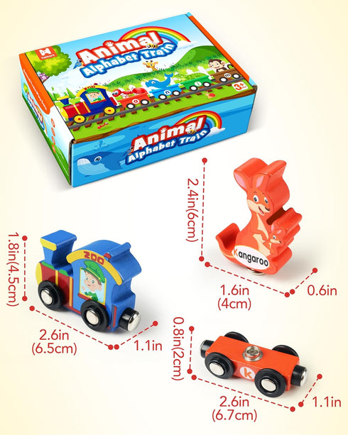 Helsort Set 3-5, Wooden Alphabet Train for Toddlers Magnetic ABC Train with Snap-Connection, Animal-Themed Educational