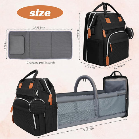Backpack Diaper Bag for New Parents, Large Capacity Baby Travel Bag with Bottle Holders, Multiple Compartments (Black)