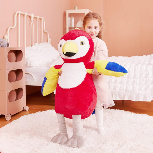IKASA Giant 26" Parrot Stuffed Animal Plush Toy, Large Scarlet Macaw, Jumbo Soft Fluffy Fat Plushie for Kids