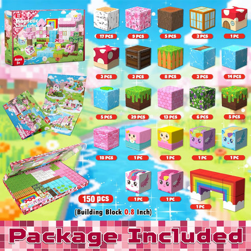 150PCS 3+ Goody King Magnetic Blocks - Unicorn Magnetic Building Blocks, Stacking Magnets for Kids, Strong Magnets