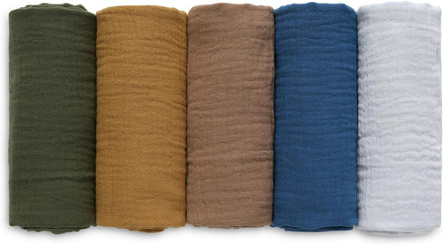 Muslin Swaddle Blankets, 5 Pack Neutral Burp Cloths for Newborn Boys and Girls, Breathable Skin-Friendly Wrap (Elegant