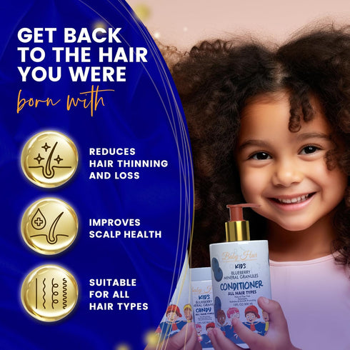 10 fl.oz. BABY HAIR - Blueberry Mineral Kids Shampoo/Body Wash, Sulfate-Free Kids Tearless Shampoo and Body Wash