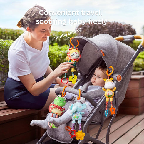 0, 3, 6, 9, 12 4 Pack TUMAMA Baby Toys for Months, Handbells Baby Rattles, Soft Plush Early Development Stroller Car