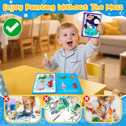 ZMLM 24 Pack 3-8 Water Coloring Books for Toddlers, Reusable Paint with Water Books with Pen, Mess Free Magic Doodle