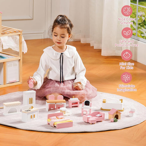 Set, 28 6 3+ ROBOTIME Wooden Dollhouse Furniture PCS Miniature Dollhouse Furniture with Room Kits, Dollhouse