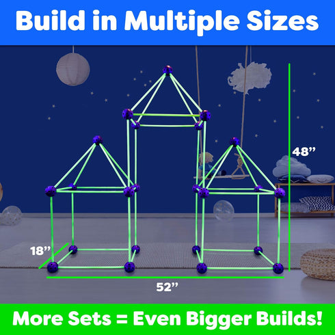 Fun Forts Glow Fort Building Kit for Kids - 81 Pack Glow in The Dark STEM Building Toys for Indoor Outdoor Play