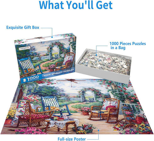 1000 Cozy 1000 1000 Piece Puzzle for Adults, Patio Garden Puzzles for Adults Pieces Flower Garden Jigsaw Puzzles Pieces