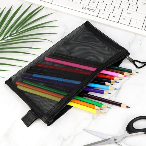 yuntop 6 (A4) PCS Mesh Pouch, Black Nylon Mesh Cosmetic Zipper Bags for Home Office Purse Diaper Bag