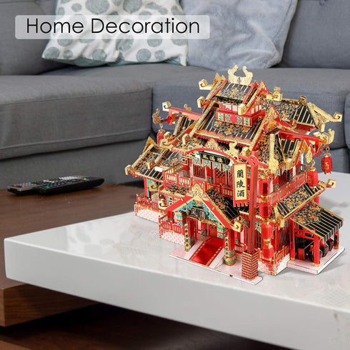 Piececool 3D Puzzles for Adults - 215 Pcs Metal Model Kits, Chinese Ancient Restaurant Building Puzzle DIY Toys