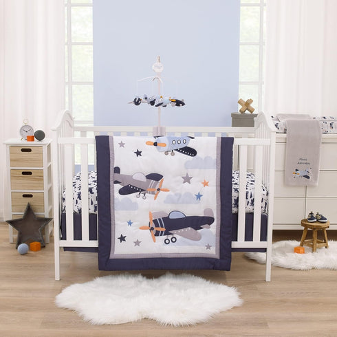 NOJO Little Love Soar High Baby Blanket, Gray and Light Blue Airplane, Super Soft