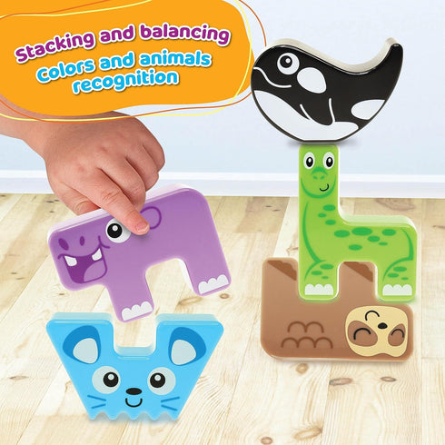 Montessori Puzzle N’ Stack Animals Toys, Kids Stacking Building Animal Blocks Toy for Toddler Preschool Gifts
