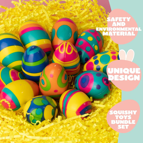 24 JOYIN PCS Easter Eggs Colorful and Squishy Toy, Slow Rising Stress Relief Fidget Toy Squeeze Easter Eggs, Basket
