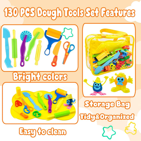 130-Piece Set 3-8, 6 iShyan Dough Tools for Kids Ages Alphabet & Number Cutters, Animal & Shape Cutters, Extruders