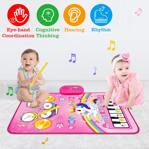 Toys for 1 Year Old Girl Gifts: Baby Musical Mat Toddler Toys Age 1-2, 3 in 1 Piano Drum Animal Touch Unicorn Toys for