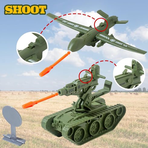Army Toys Military Soldier Action Figures Set with Green Army Men, Rowboats, Motorcycles, and Accessories for Boys