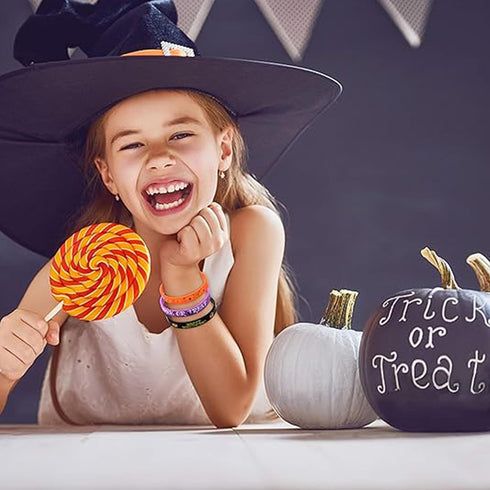 Lesnala 48 Pcs Halloween Silicone Wristband, 4 Classic Styles for Kid Holiday Gifts, Party Favor and Goodie Bag Fillers