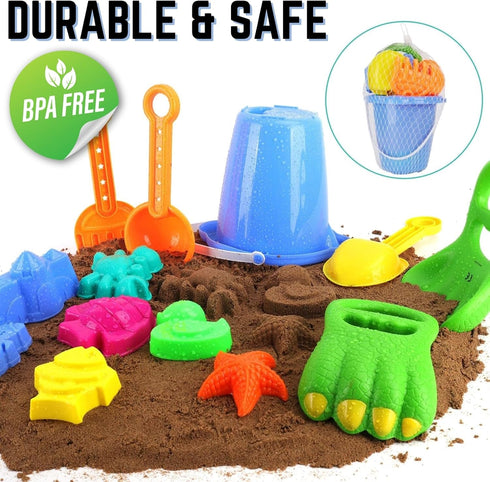 Liberty Imports 13 PCS Beach Sand Toys, Dinosaur Claw Hand Scoop Play Set with Bucket and Molds for Kids