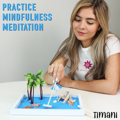 Timani 11"x8" Inches Zen Garden for Desk - Zen Garden Sand Kit, Artificial Palm Tree, Rakes & Accessories - Meditation