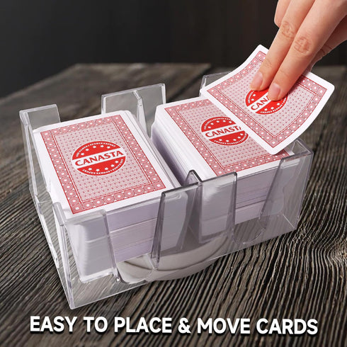 GSE 6-Deck Revolving Canasta Card Holder Tray - 360° Rotating Playing Card Tray for Kids & Adults