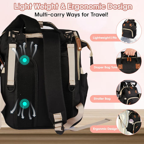 MosaiRudo Backpack Backpack Diaper Bag Baby Bag,Waterproof, Travel Diaper Bags with Pacifier Case for Baby Girl Boy