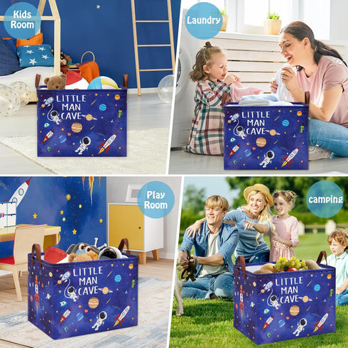 Astronaut Nursery Basket Laundry Hamper,Space Storage Basket with Inspirational Quotes, Planets Boy Room Decor Toy Box