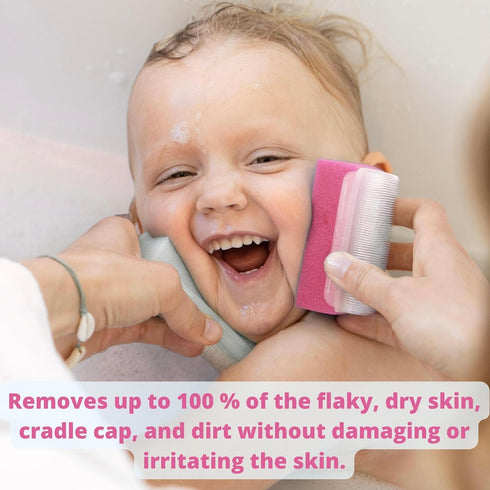 Cradle Cap Treatment Kit for Baby Girl, Comb & Bath Sponge, Baby Bath Essentials (Pink 6-Pack)