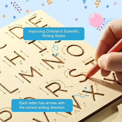 hzsshb 3-8 Wooden Letters Practicing Board,Reusable Handwriting Alphabet Tracing Board Double-Sided Toddlers