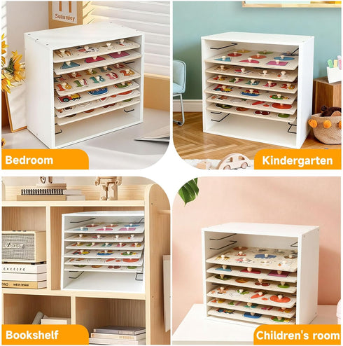 Racks:10-Tier Wooden Puzzle Puzzle Storage for Wooden Puzzles, Craft Collection Display Case, Board Game and Family