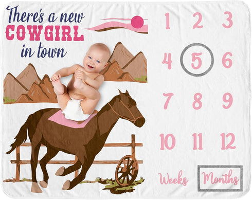 Sweet Jojo Designs Western Cowgirl Girl Baby Milestone Blanket Newborn Monthly First
