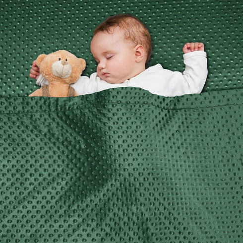 david's kids Minky Baby Blanket, Soft Lightweight Micro Fleece, Double Layer, Dotted Backing, 30x40 Inches, Emerald