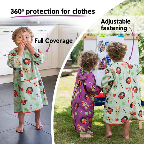 Tidy Tot Long Baby Bib, Mess Proof Long Sleeve Feeding Smock with Large Food Catcher Pocket, Waterproof