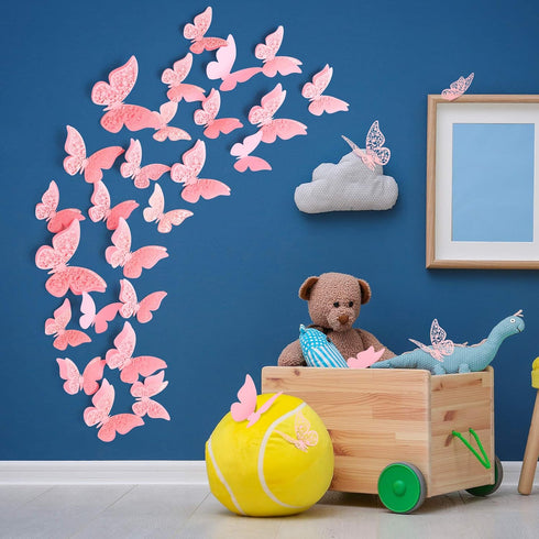 Outus 120 Pieces Pink 3D Layered Butterfly Wall Decor, Removable Stickers for Birthday Cake Decorations Crafts