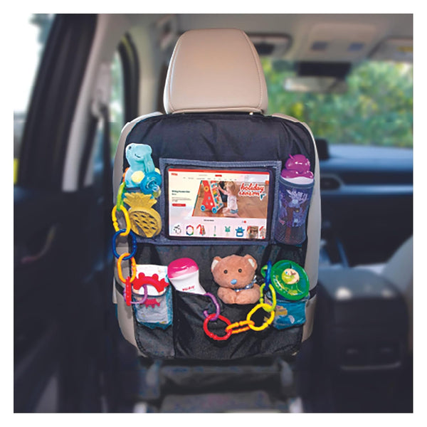 Nuby Backseat Car Organizer Set with Tablet Holder, Storage Pockets, 5 Linkable Hooks for Attaching Accessories, Easy