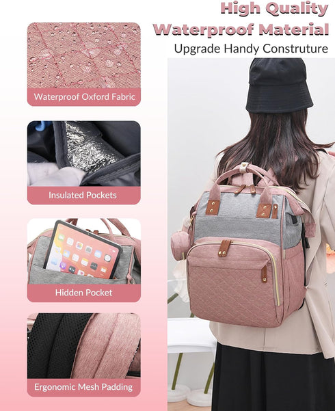 Backpack 18 Backpack Diaper Bag with Changing Station, Waterproof Large Capacity, Baby Bag for Mom & Dad, Pockets+USB