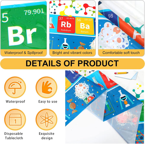 PHOGARY Science Tablecloths 3 PCS Plastic Laboratory Party Table Covers for Kids Birthday Science Party, 51 x 86 Inches