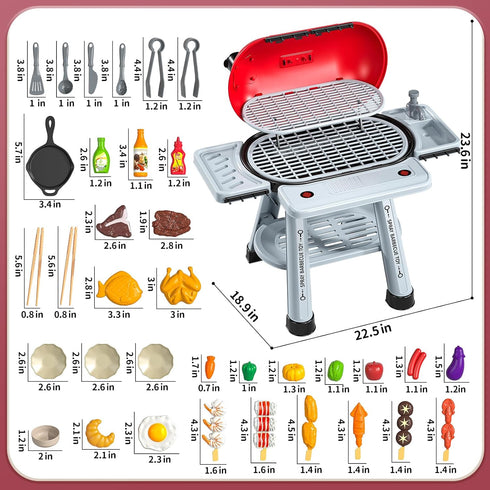 Playset 4-8, 3 4 5 6 7, 2-Layer Set, 3-5 Kids BBQ Grill for Kids Ages Play Kitchen Toys with Smoke & Light for Boys